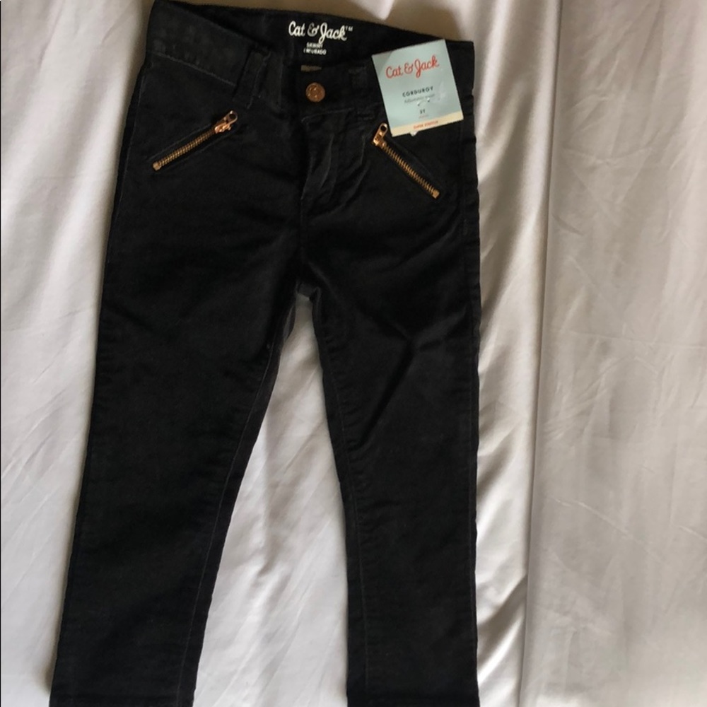 NWT. Black Corduroy Pants with Rose Gold zippers